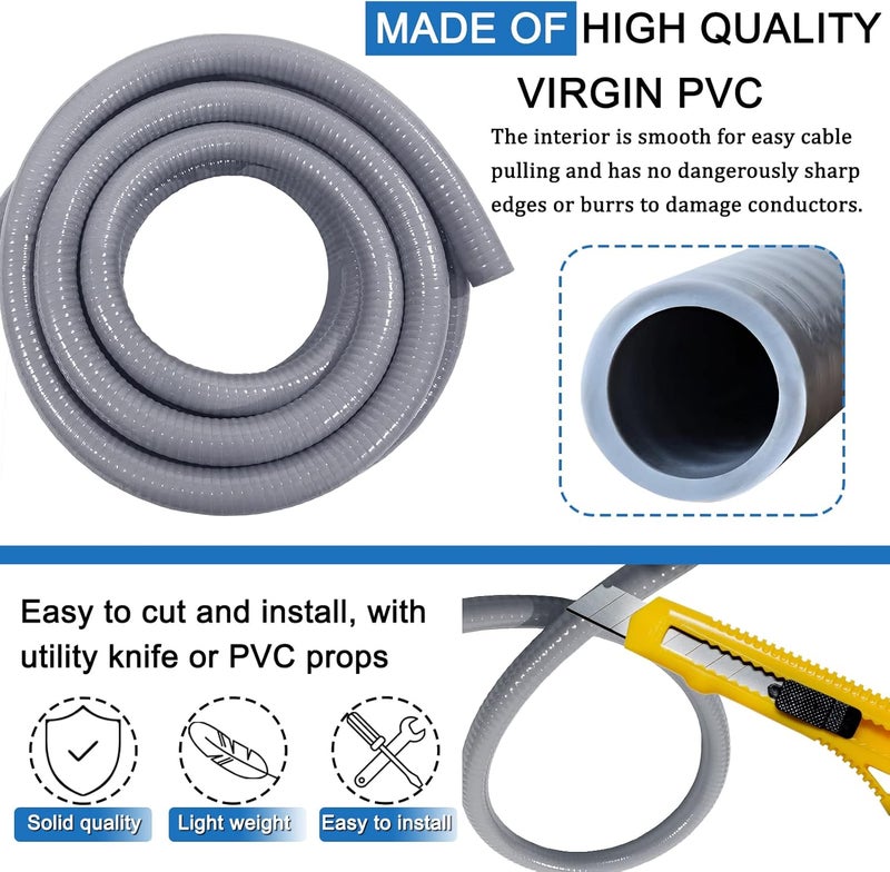 Ansgery Liquid-Tight Conduit and Connector Kit 1/2 Inch 25 Ft,Flexible Non Metallic Liquid Tight Electrical Conduit UL Certification,Electrical Conduit Kit with 5 Straight,3 Angle Fittings - Image 3
